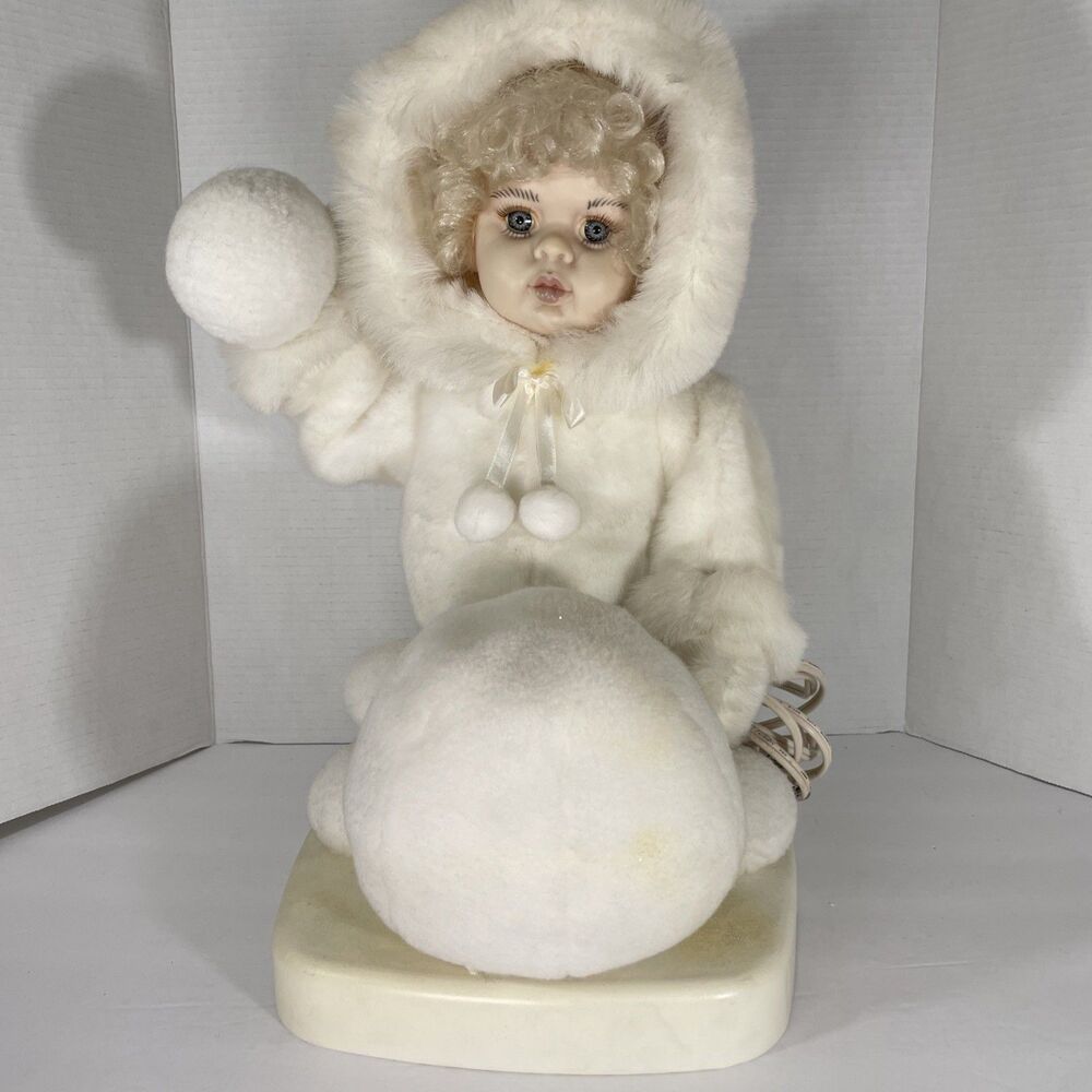 Vtg Christmas Santa's Best Animated Girl Rolling Snowball Motionette 18" Read